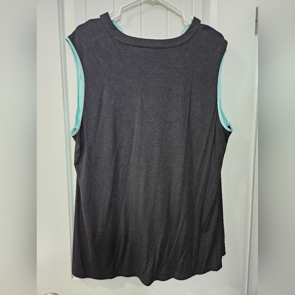 Basque Plus Size 16 - Mint Blue & Black - Sleeveless Flowy Top - Picture 2 of 4
